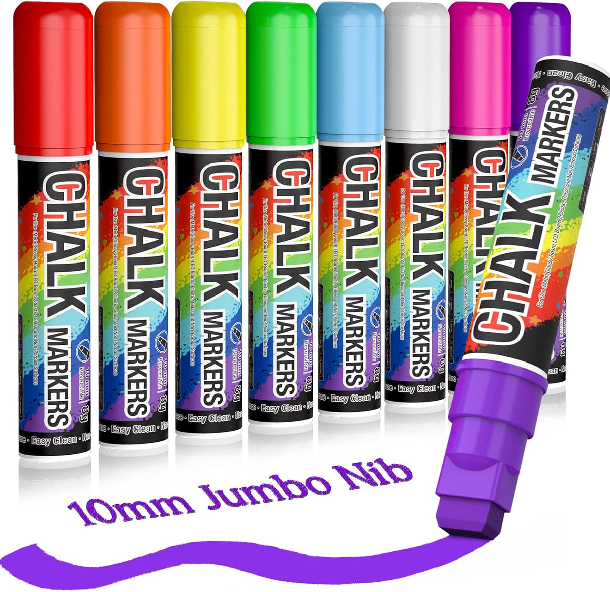 KERIFI Window Chalk Markers for Cars Washable: 10mm Jumbo Liquid Chalk Pens, Wet Erase for Auto Bistro Blackboard Glass Mirror Poster Windows Art Wedding Signs, Just Married Car Decorations (8 Colors)