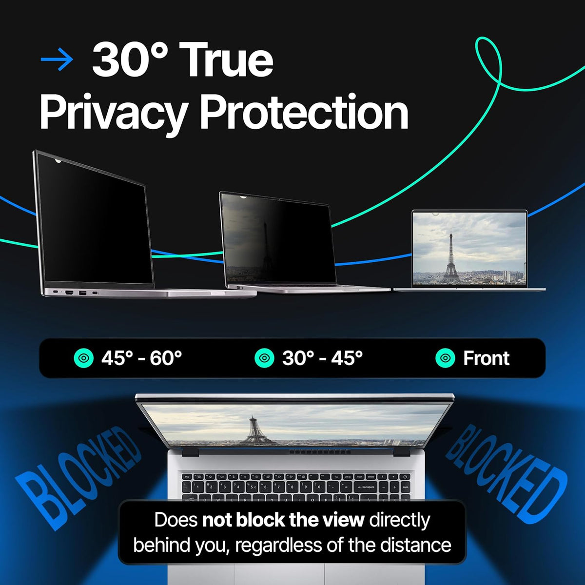 VINTEZ 14 Inch 16:9 Privacy Screen for Computer Monitor and Laptop - Anti Glare Protector Film Blue Light Filter Eye Protection - Computer Screen Privacy Shield, [1 Pack]