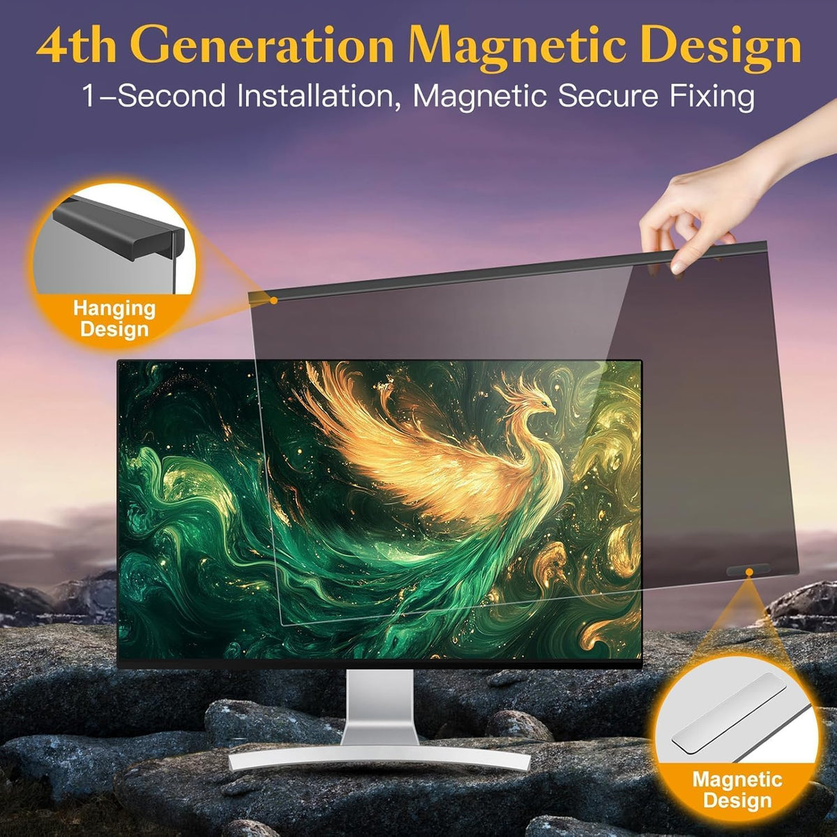 Magnetic 23 Inch Privacy Screen for Computer Monitor 16:9 Widescreen Desktop PC, 23in Hanging Removable Anti Blue Light Glare Eye Protection Shield, Screen Protector Panel