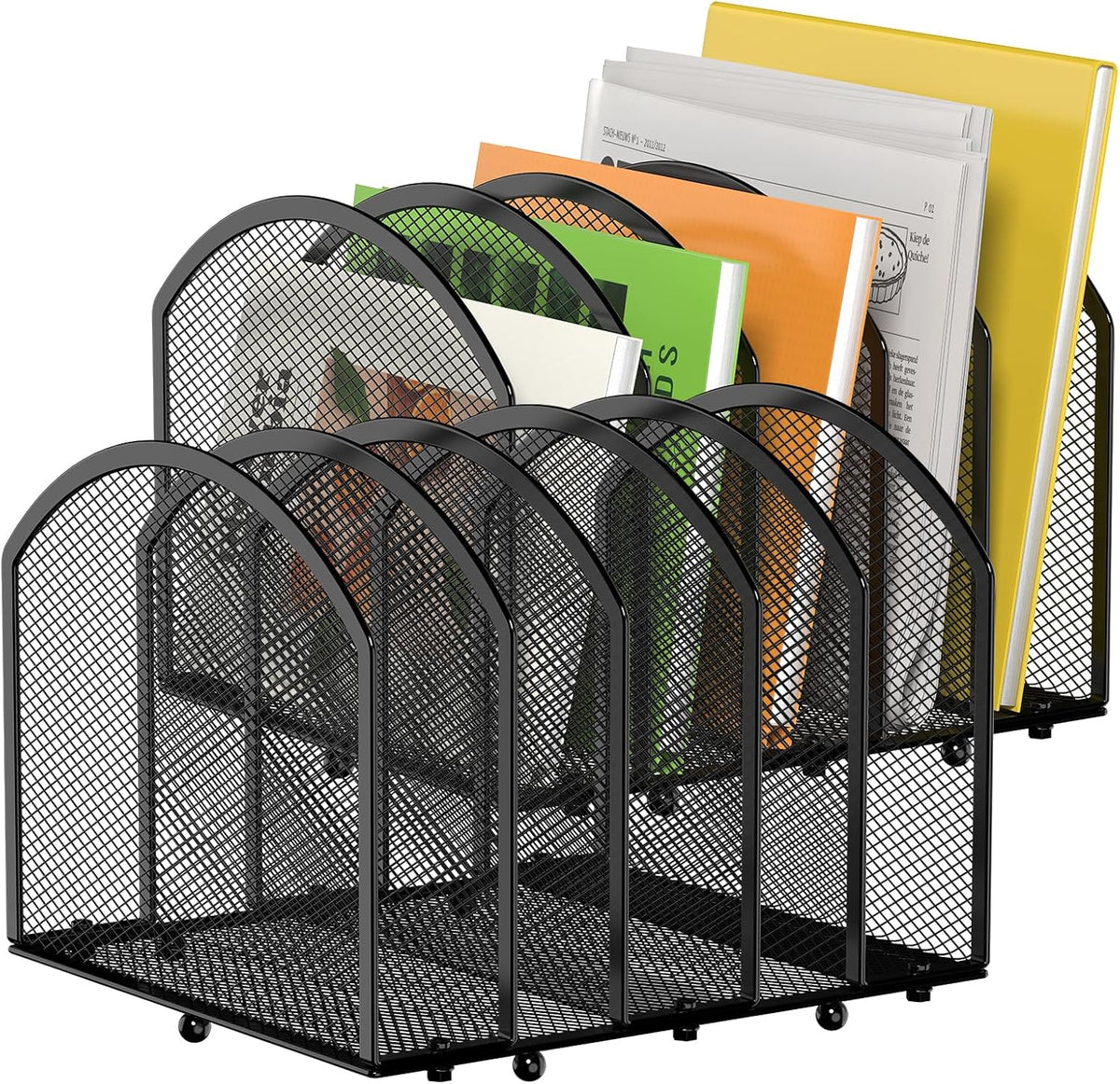 Desk File Organizer 5 Sections Desktop Organizer File Mail Sorter Office Organization File Folder Holder for Office School & Classroom (Black, 5 Section - 2Pack)