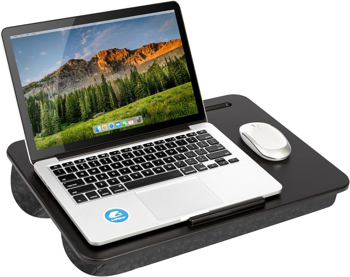 LAPGEAR Original Lap Desk – Large (17.9” x 13”) | Fits Up to 17.3” Laptops | Cushioned with Device Ledge, Pencil Tray & Handle | Portable & Lightweight | 12-Pack | Black – Style No. 45008