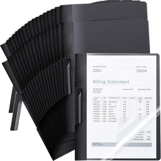 Maitys 50 Pack Clear Report Covers with Clip 11.4 x 9 Inch Presentation Folders Transparent Front Portfolio Folders for Letter Size(Black)