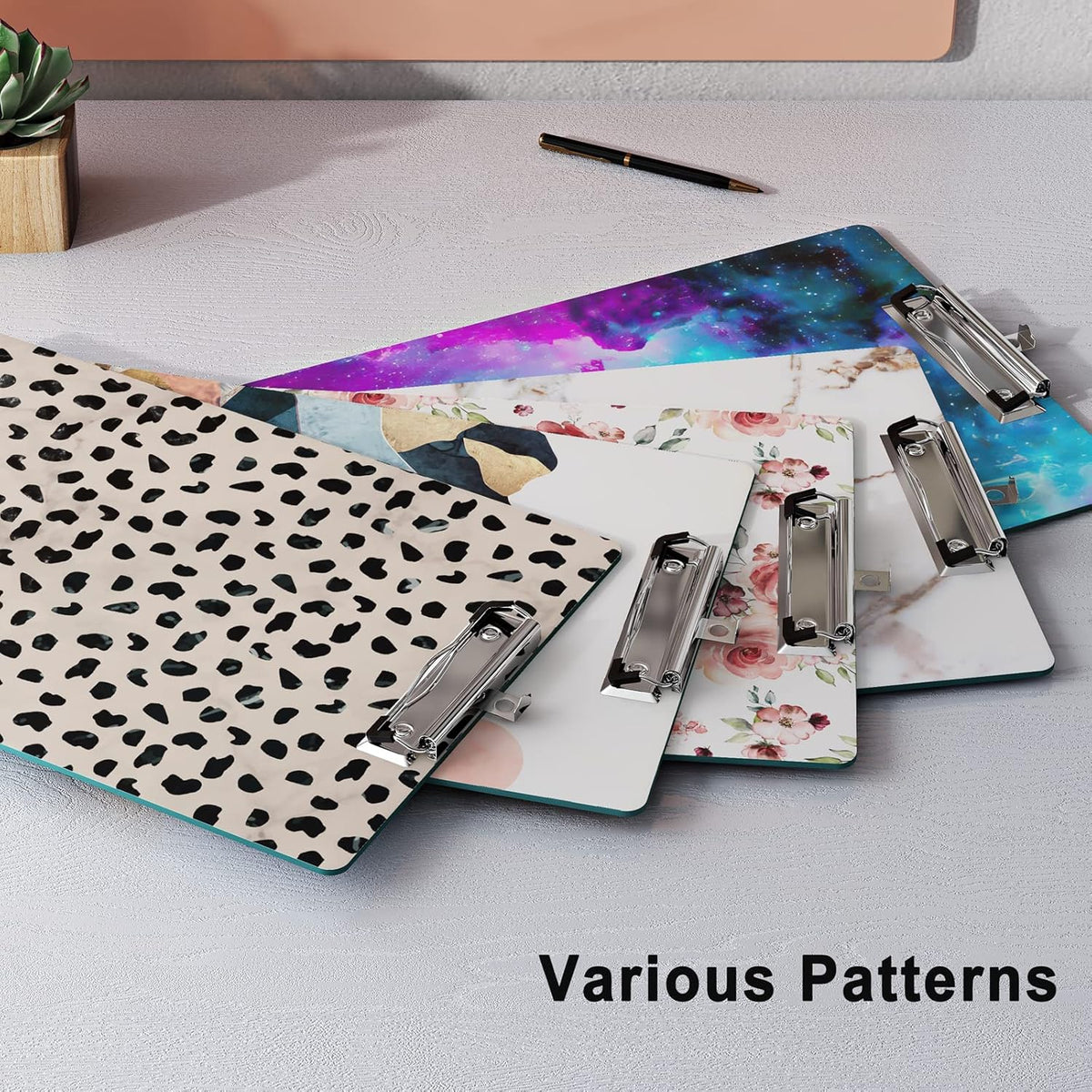 Cute Clipboard Leopard Wood Design Decorative A4 Letter Size Clip Boards for Classroom Office, Standard Size 9" x 12.5" with Low Profile Metal Clip - Cheetah Spots