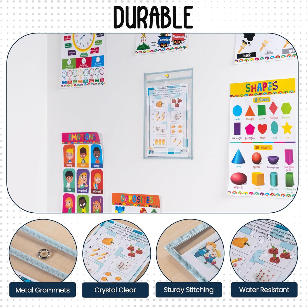 Essex Wares - 6 Pack, Light Gray, Water-Resistant Dry Erase Pocket Document Protectors, 10" Wide x 13.5" Tall - Dry Erase Clear Plastic Sleeves - Reusable & Easy Erase Plastic Invoice Holders