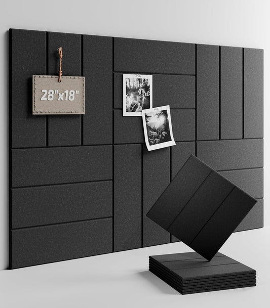 Felt Bulletin Board Tiles -28"x18" with 40 Adhesive Tabs, Cork Board Alternative for Office Decor, Push Pin Board Wall Organizer 6-Pack(Charcoal Gray)