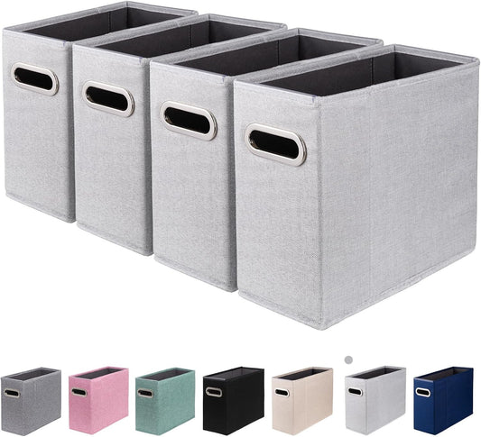 4 Packs Letter Size File Organizer, File Folders Organizer, Fabric Storage Box, Collapsible Paper Organizer with Metal Handle, Smooth PVC Rails, Only Box (Light Gray)