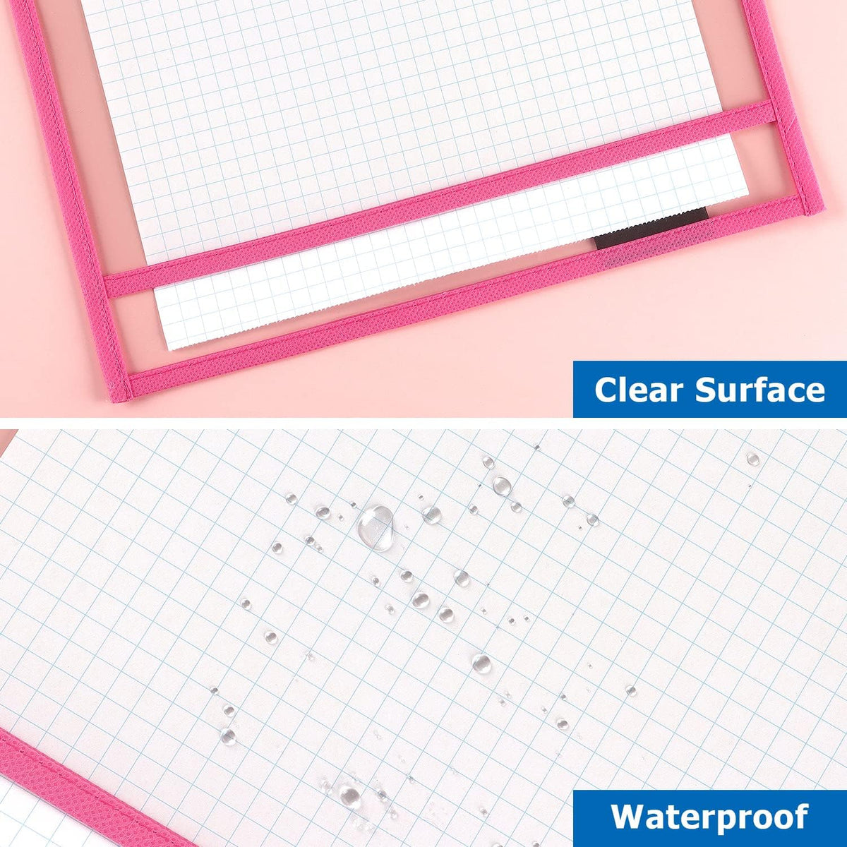 Tamaki 8 Pack Dry Erase Pockets Sleeves with Rings, 10 x 14 Inch Ticket Holders Clear Plastic Sheet Protectors for Teacher Classroom Supplies, 8 Assorted Colors