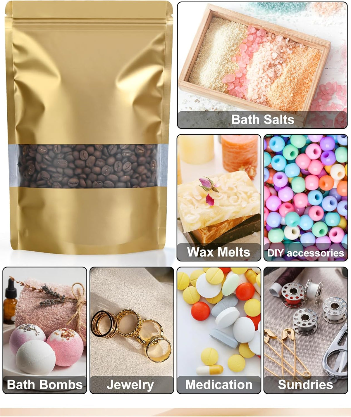 FireKylin 100 Pack Smell Proof Bags, Resealable Bags with Matte Window, Foil Pouch Stand Up Sealable Bags for Packaging(Gold,4" x 6")