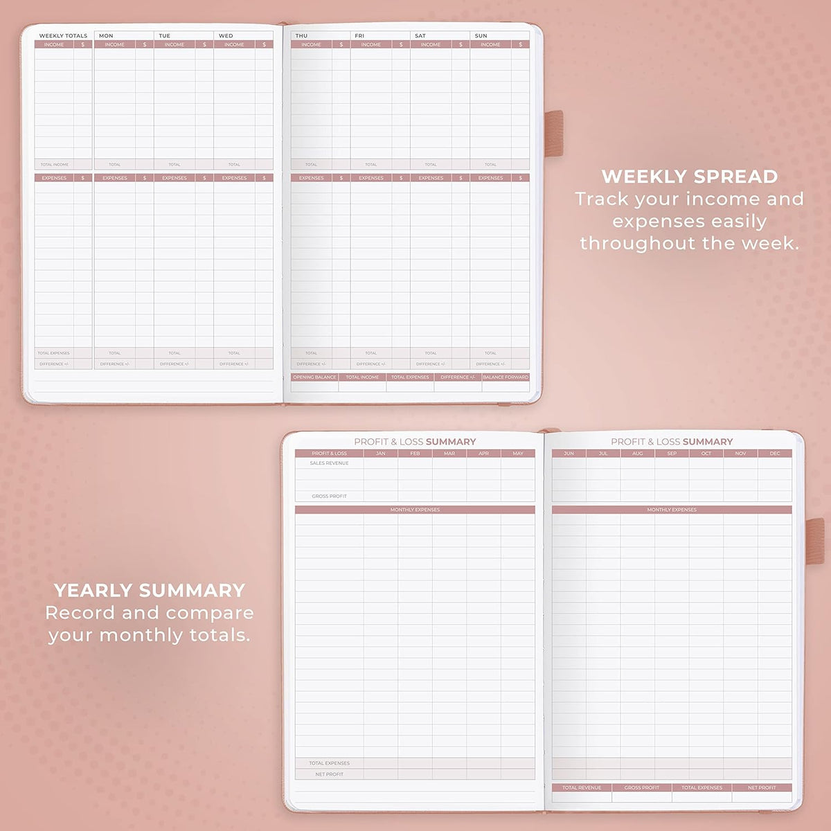 Clever Fox Income & Expense Tracker – Accounting & Bookkeeping Ledger Book for Small Business – 1-Year Record Notebook, A5 (Rose Gold)