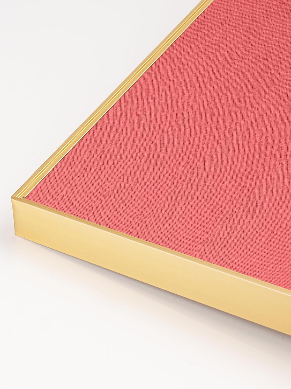 Bulletin Board 23.6 x 17.7 inches, Coral Red Pin Board, Golden Aluminum Framed Fabric Cork Board with 10 Push Pins