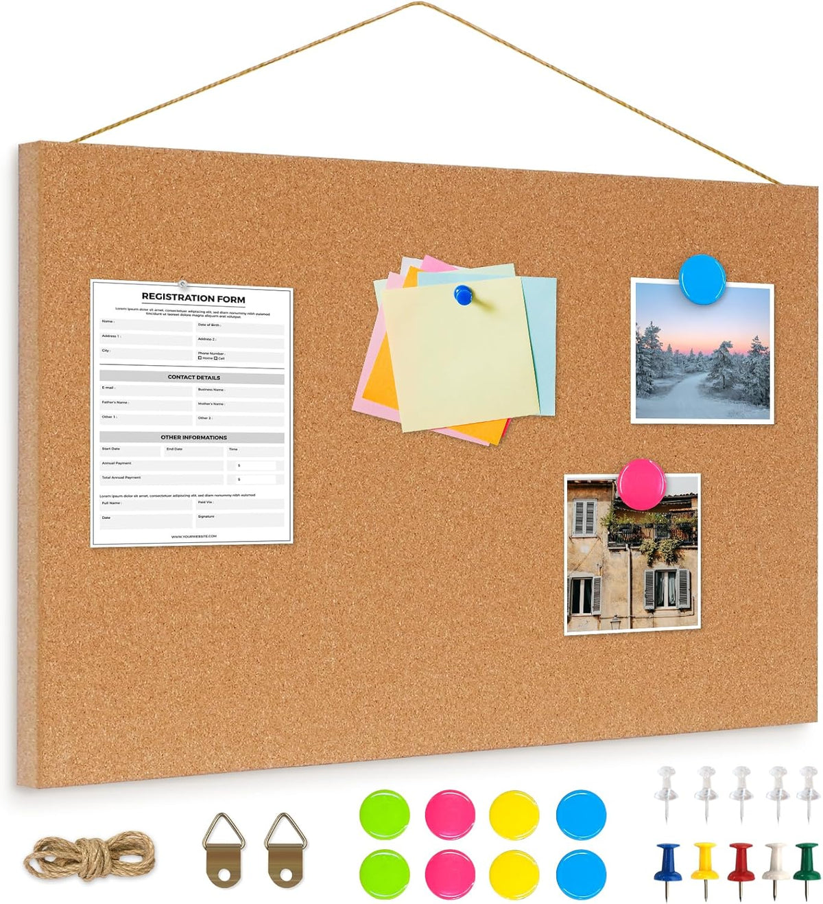 DOLLAR BOSS Magnetic Cork Board, 16" x 12" Small Cork Bulletin Board 0.7" Thick Frameless Corkboards for Walls Pin Notice Board with 8 Magnets 10 Pushpins for Home Office Kitchen School Decor Display