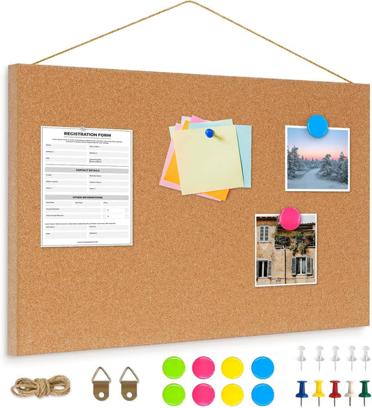 DOLLAR BOSS Magnetic Cork Board, 16" x 12" Small Cork Bulletin Board 0.7" Thick Frameless Corkboards for Walls Pin Notice Board with 8 Magnets 10 Pushpins for Home Office Kitchen School Decor Display