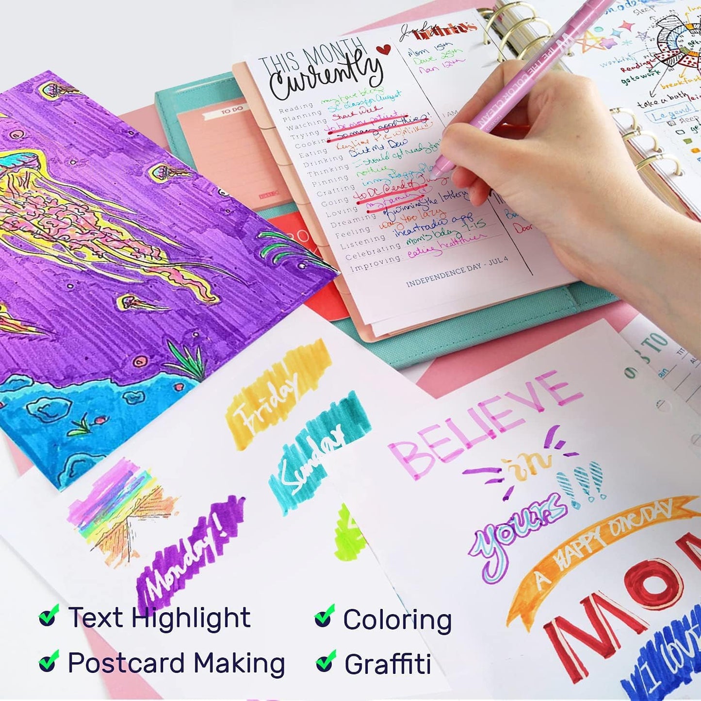 YOOUSOO Erasable Highlighters, Double Head Smooth Writing Highlighters Assorted Colors Chisel Tip Highlighter Markers, Double-end Erasable Highlighter Pen Markers