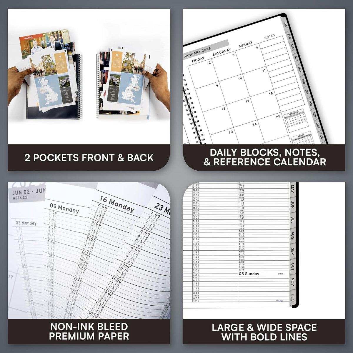 Ensight 2026 Appointment Book & Planner Ensight 8.5 x 11 inches Large Tabbed Daily Hourly Weekly Planner Schedule Book 15 Minute time Slots Business & Personal Planner Jan 2026 Dec 2026 Black