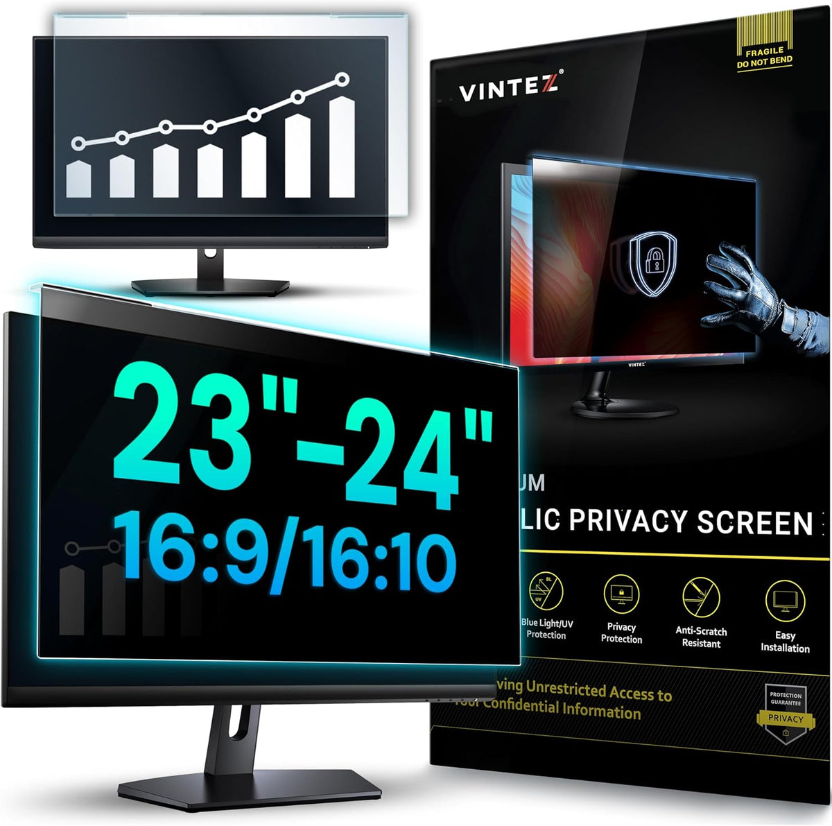 Universal Acrylic 23, 23.6, 23.8, 24 Inch Computer Privacy Screen Filter for Widescreen Computer Monitors - 21.2" x 13.4" (541 x 342 mm) - Monitor Frame Hanging Type