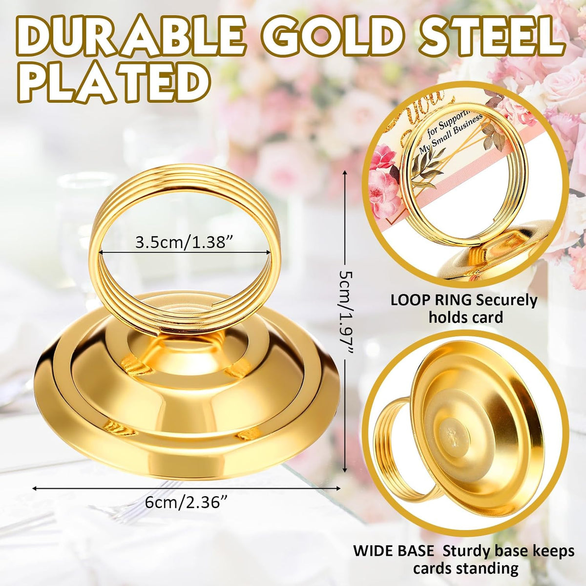 24 Pcs Table Number Holders Metal Place Card Holders Table Number Stands Tabletop Menu Sign Stands for Wedding Restaurant Recipe Banquet Birthday(Gold)