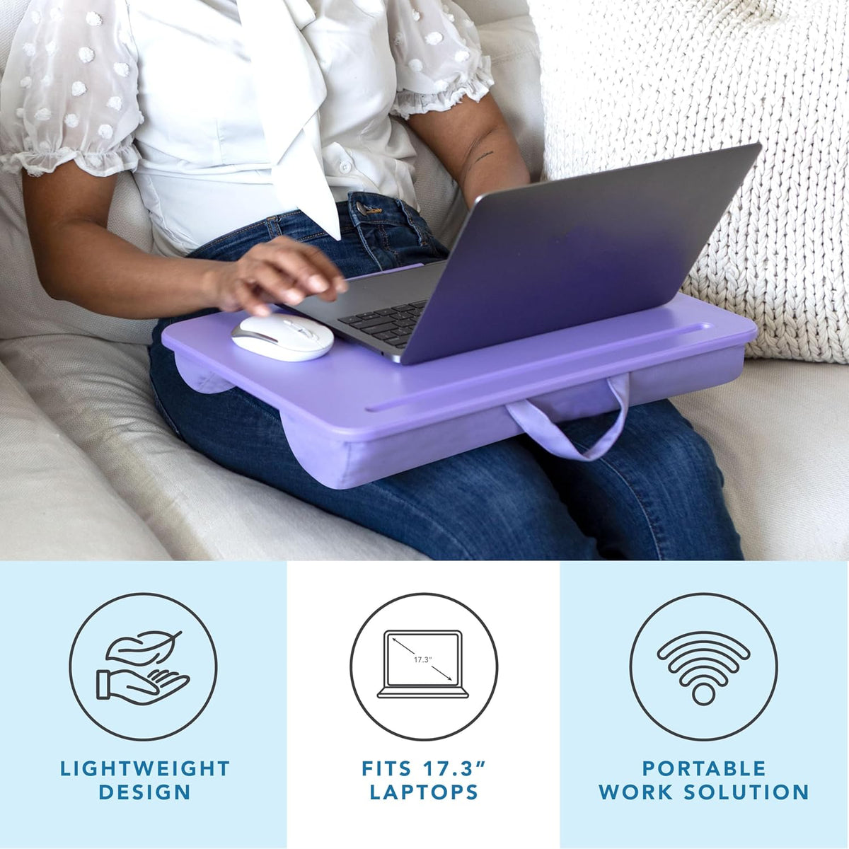 LAPGEAR Original Lap Desk – Large (17.9” x 13”) | Fits Up to 17.3” Laptops | Cushioned with Device Ledge, Pencil Tray & Handle | Portable & Lightweight | Purple Amethyst – Style No. 45152