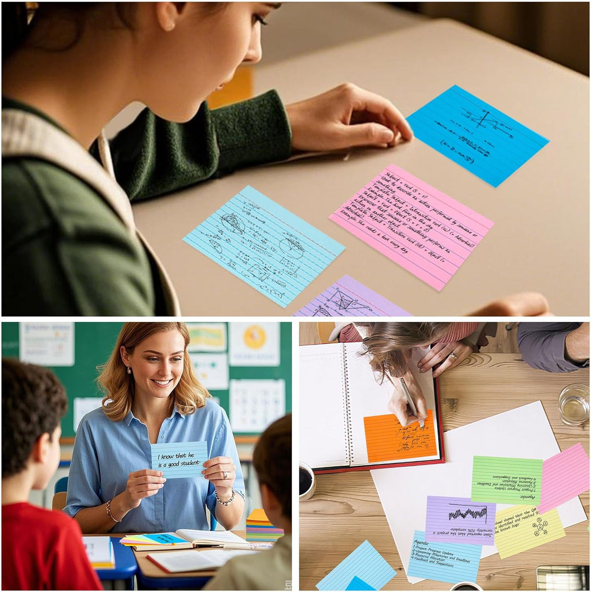 Koogel Index Cards 3x5, 300 Count, Colored Flash Card Lined Ruled on Both Side, Heavyweight Notecards for Back to School Studying Learning College Office Home Taking Notes Supplies, 8 Assorted Colors