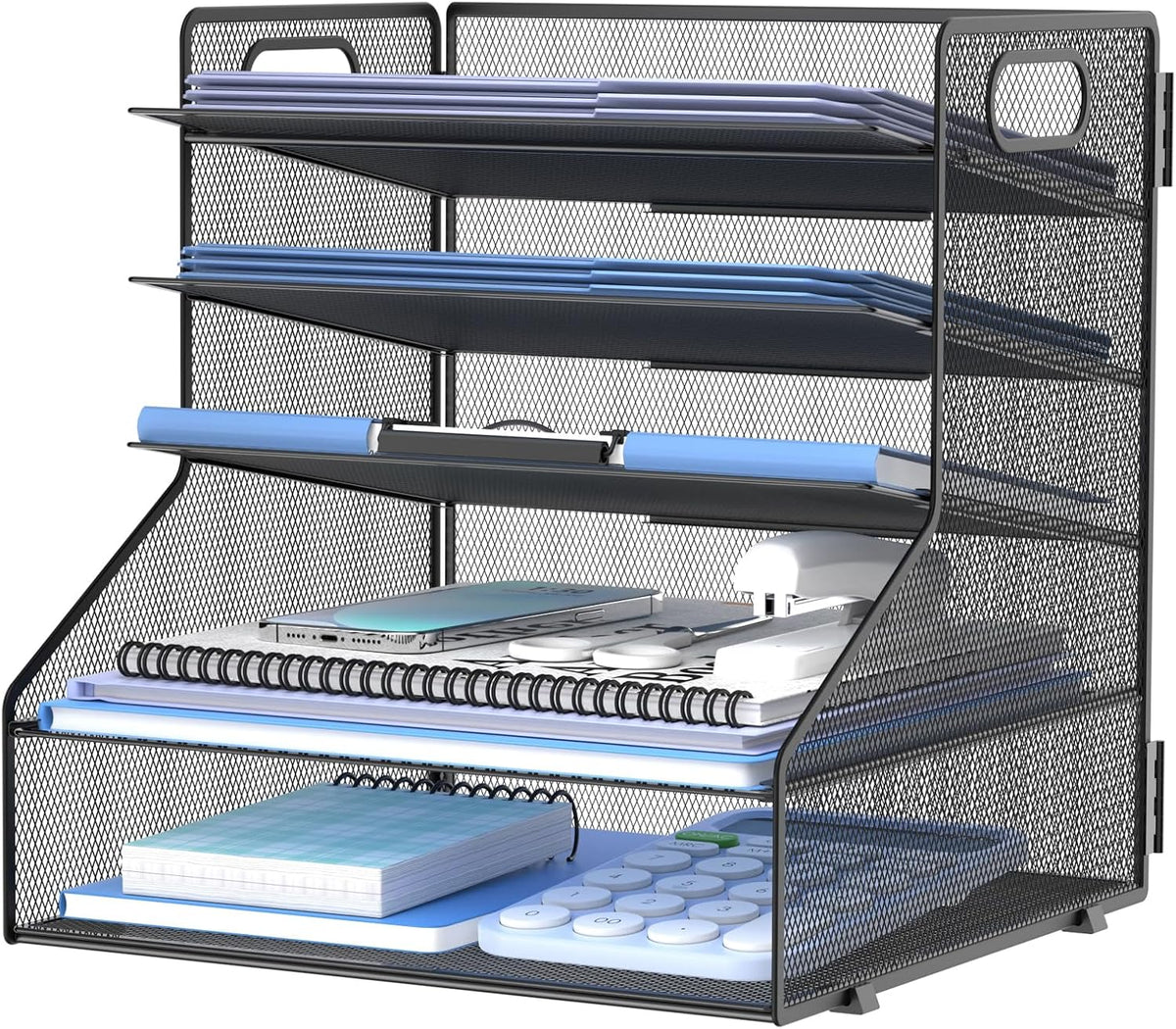SUPEASY 5-Tier Desk File Organizer, Metal Letter Paper Tray, Desk Organizers and Accessories for Home Office Supplies, Black