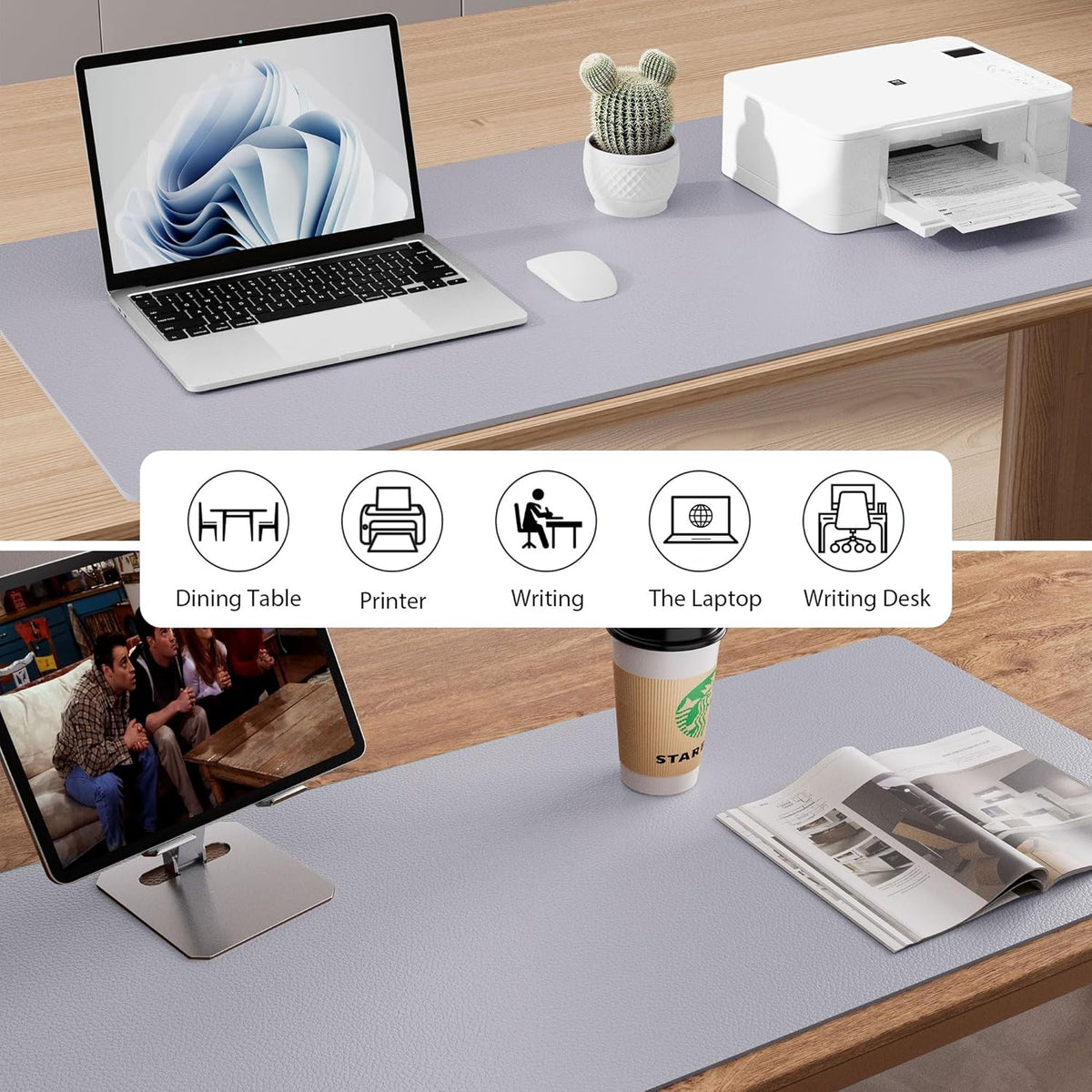 Aothia Large PU Leather Desk Pad Protector - Non-Slip Mouse Pad & Writing Mat for Office/Home, Waterproof, Easy to Clean (36" x 17", Smoky Lavender)