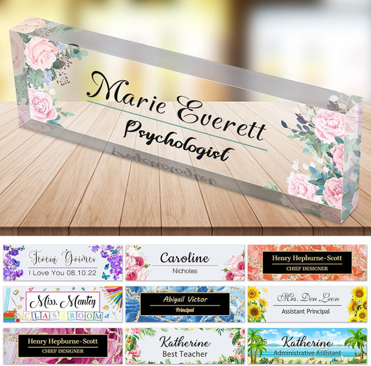 Desk Name Plate Personalized Custom Name Plaque Sign for Desks Office Customized Desk Plate Acrylic Block Decor Gift 8x2.5 inch