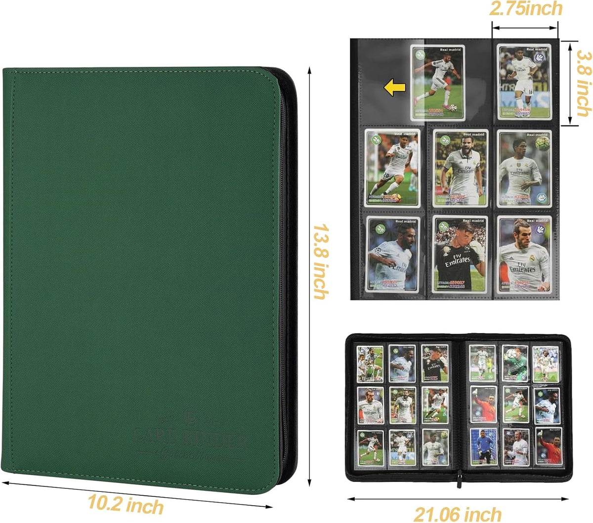 9 Pockets Card Binder,Premium Zip Trading Card Binder,540 Double Sided Pocket PU Collection Binder, Collector Album, Card Folder for MTG, TCG, Business Cards.(Blackish Green)
