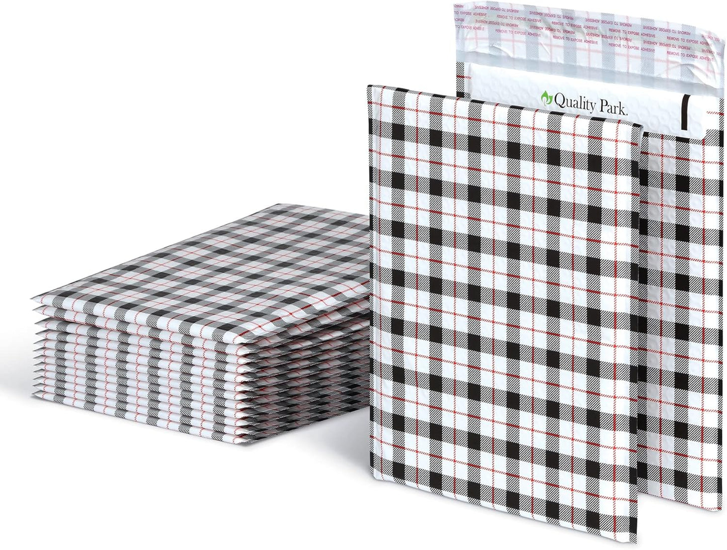 Quality Park Bubble Mailers, 8.25 x 11, Shipping Envelopes, Water Resistant Poly Padded Envelopes, Plaid, 25 Pack (QUA85872)