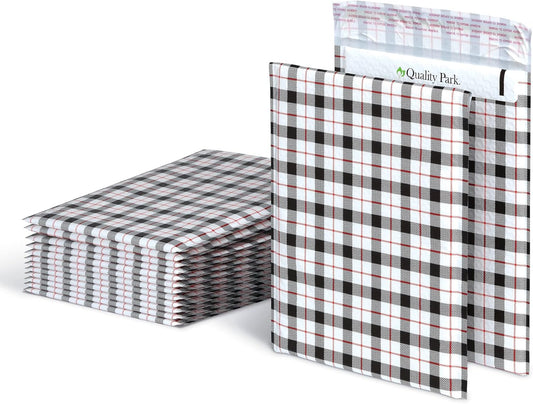 Quality Park Bubble Mailers, 8.25 x 11, Shipping Envelopes, Water Resistant Poly Padded Envelopes, Plaid, 25 Pack (QUA85872)