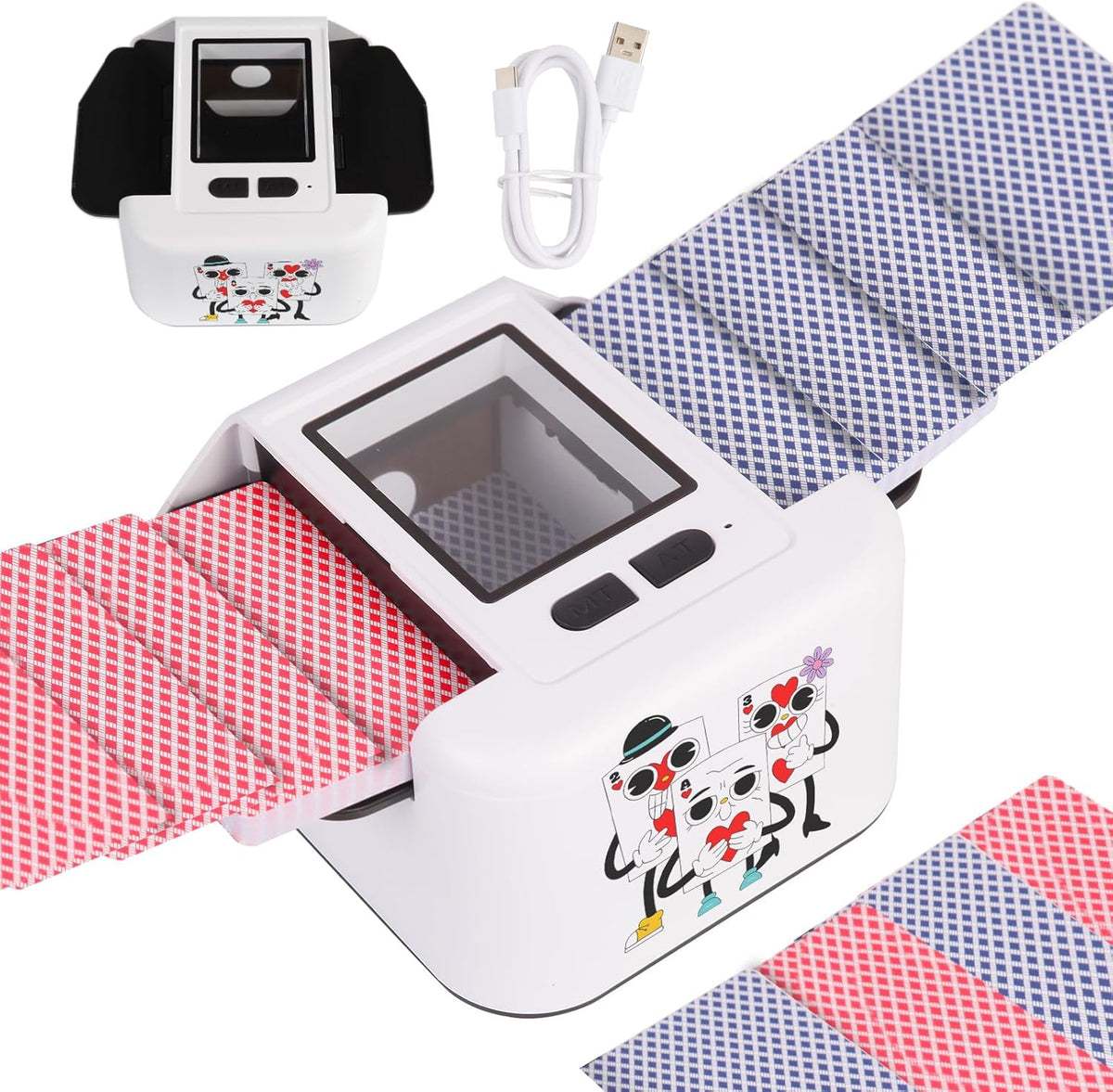 Rechargeable Automatic Card Shuffler 2 Decks, 2000 mAh Built in Battery USB-C Charge, Low Noise Fast Shuffler, Smart Auto Shuffler for UNO Poker Skip-Bo Canasta Texas Hold'em Skyjo
