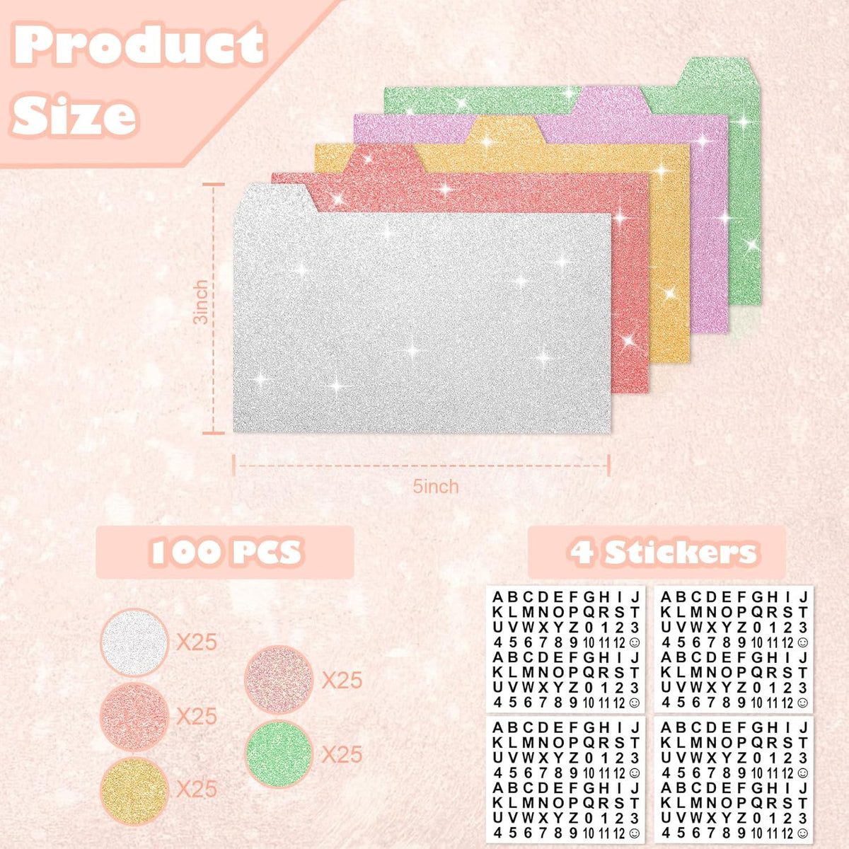 Index Card Dividers 3×5 Index Cards Guide Dividers with Alphabet Stickers Tab Dividers Recipe Guides Colorful Blank Flash Cards Study Cards for Recipe cards School Learning Office (100)