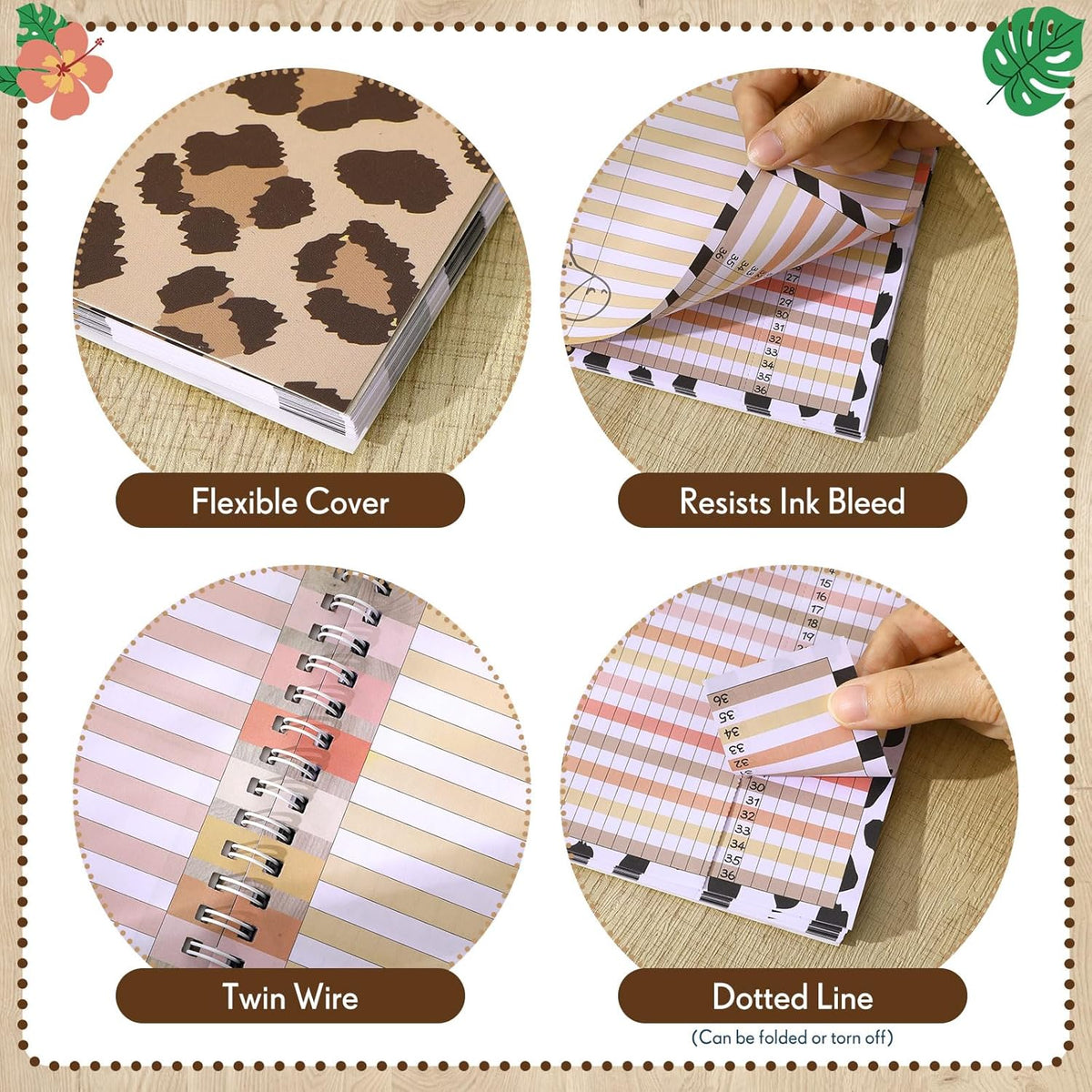 Leopard Teacher Record Book Teacher Grade Book Animal Print Spiral Bound Record Class Gradebook Office Favors Gift for Classroom Attendance Decoration Double Sided Color Printing