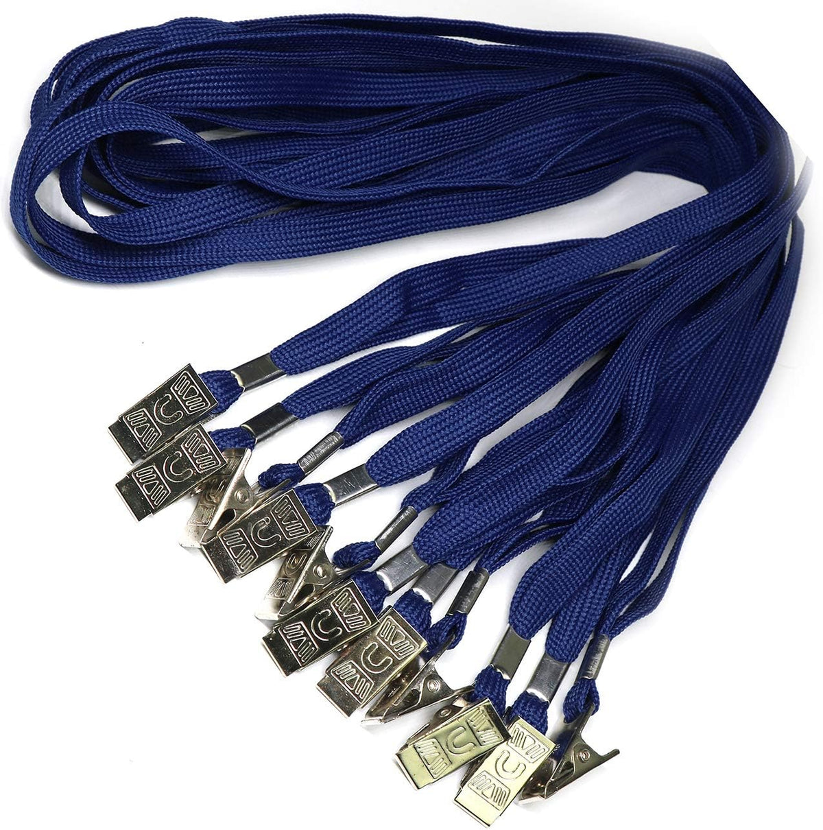 Lanyard 100 Pack Black Badge Lanyards Flat Lanyards Round 32" with Badge Clip (Navy Blue)