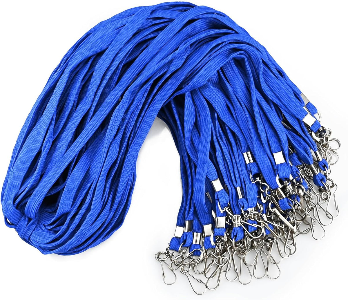100Pcs Flat lanyards for ID Badge Durable Neck Lanyards with Swivel Hook, Comfortable Neck Straps lanyards with Badge Clip, Blue