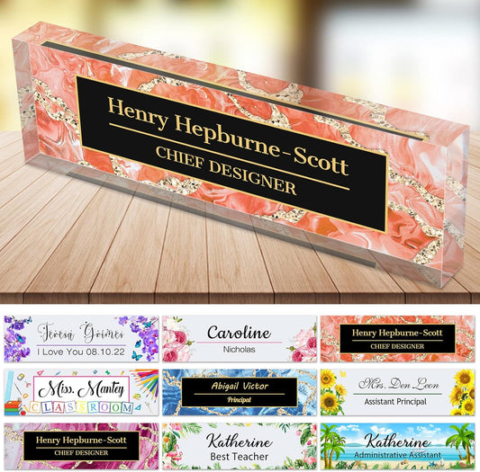 Desk Name Plate Personalized Custom Name Plaque Sign for Desks Office Customized Desk Plate Acrylic Block Decor Gift 8x2.5 inch