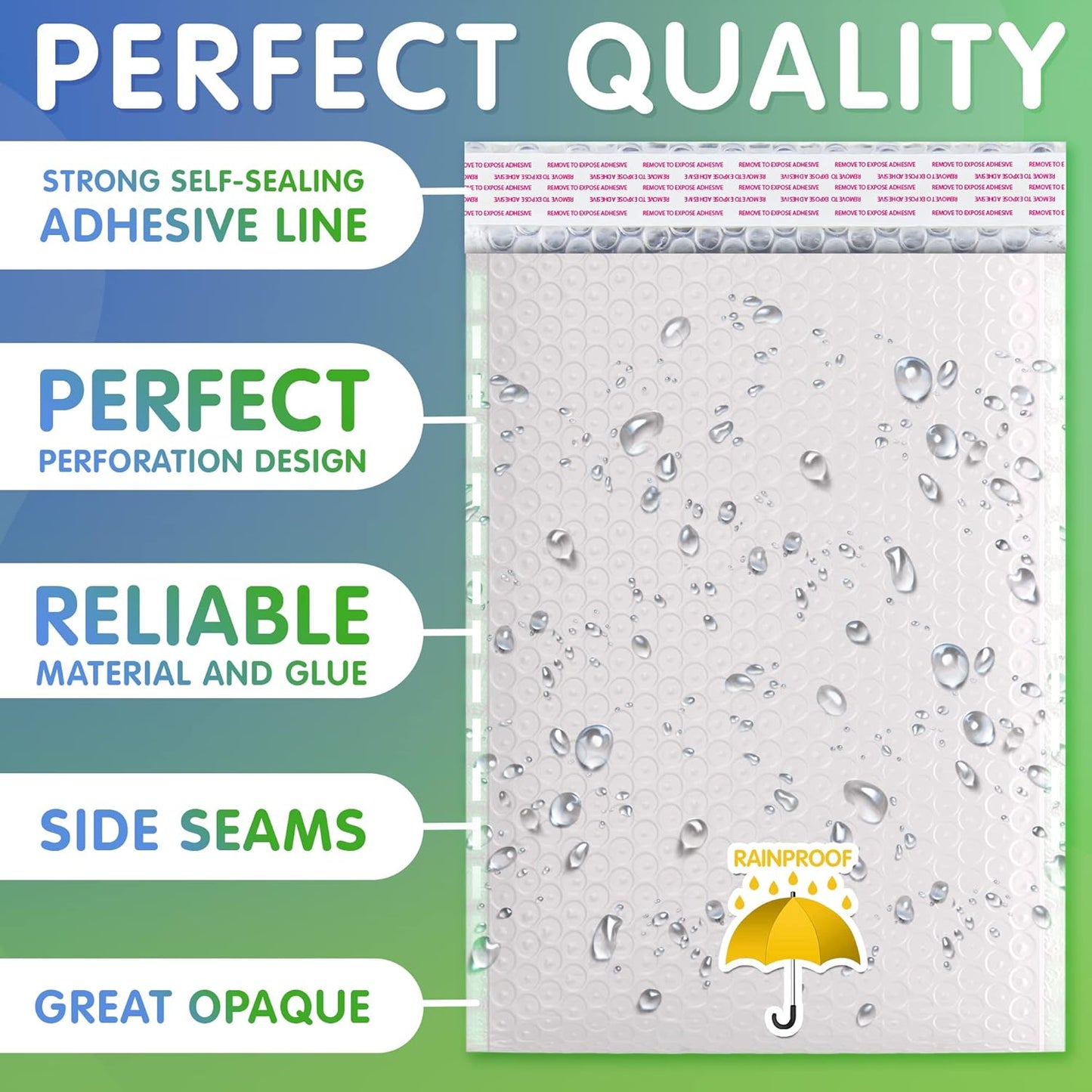White Poly Bubble Mailers 7.25 x 7.5 Inch. Pack of 1500 Padded Envelopes Waterproof. Self Seal Padded Mailers with Durable Seams. Lightweight Padded Shipping Envelopes for Mailing Fragile Things