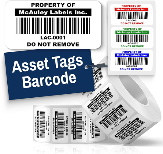 McAuley Labels Custom Asset Tags for Equipment - Numbered, Permanent Acrylic Adhesive, Semi-Gloss White Polyester - Barcode Label - 2x1 Inches