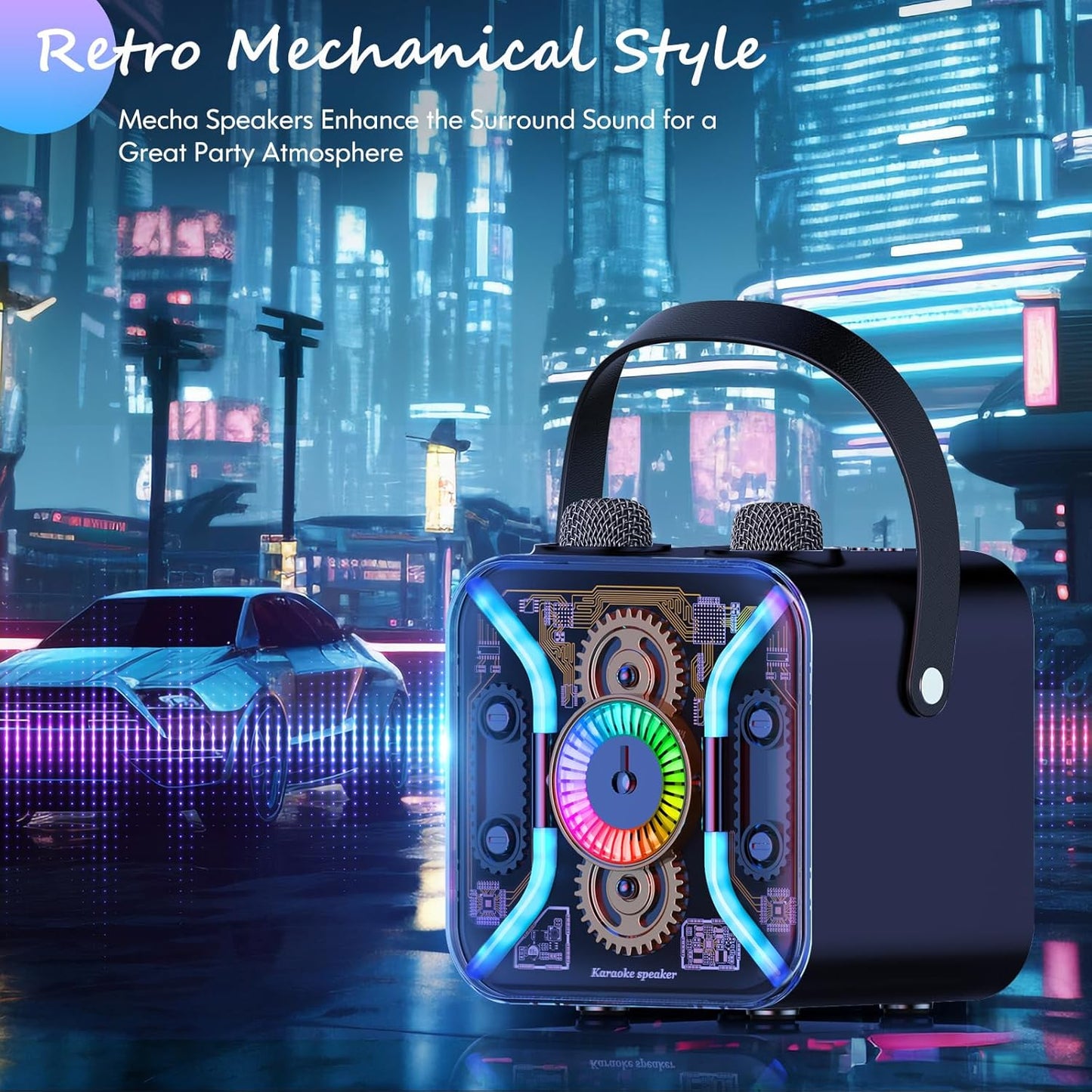 Karaoke Machine for Adults with Two Karaoke Microphone Wireless, PA System Bluetooth Speaker with Microphone Supports Bass Treble, TF Card, USB, AUX, Karaoke Machine for TV, Party, Birthday (Blue)