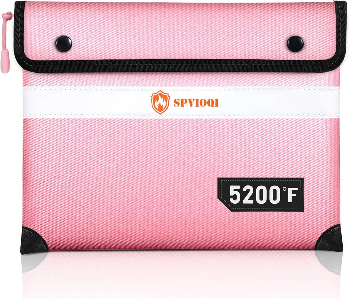 Upgraded Fireproof Document Bag 5200°F - with Heat Insulated, Fireproof Bag with Zipper/Reflective Strip, 9 Layers of Functional Materials, Fireproof Money Bag for Cash/Documents, Water Resistant Pink