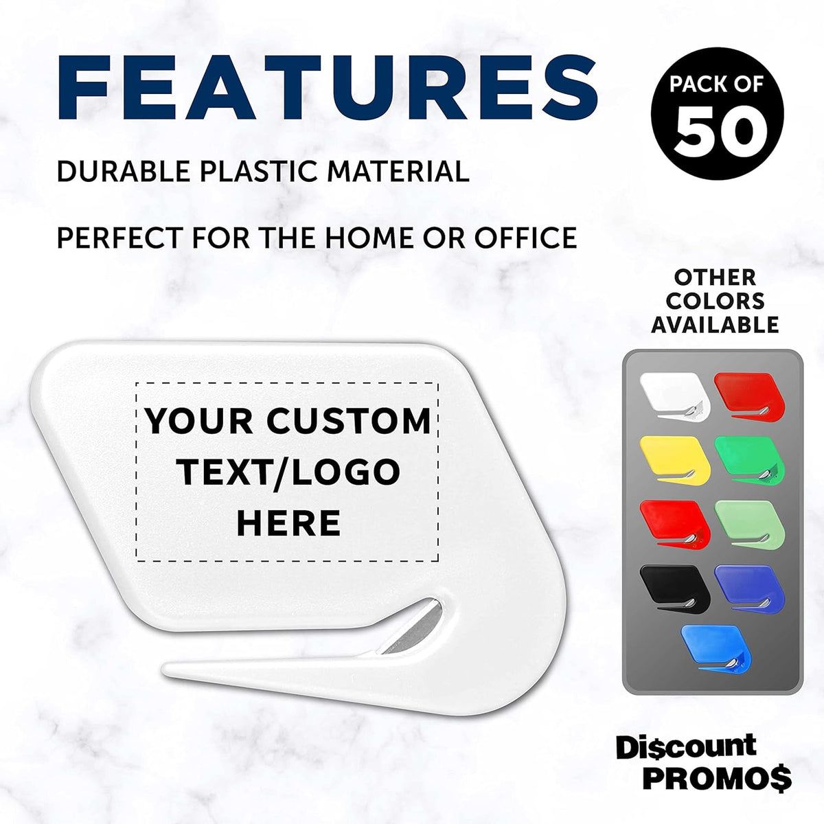 Custom Translucent Plastic Letter Openers Set of 50, Personalized Bulk Pack - Perfect for Home or Office - White