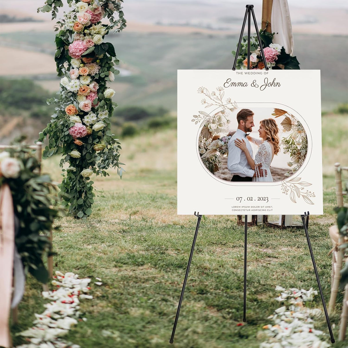 Nicpro Black Easel Stand for Sign, 8 Pack 63" Metal Portable Adjustable Collapsible Easels for Display, Painting, Poster, Wedding Sign with Carry Bag