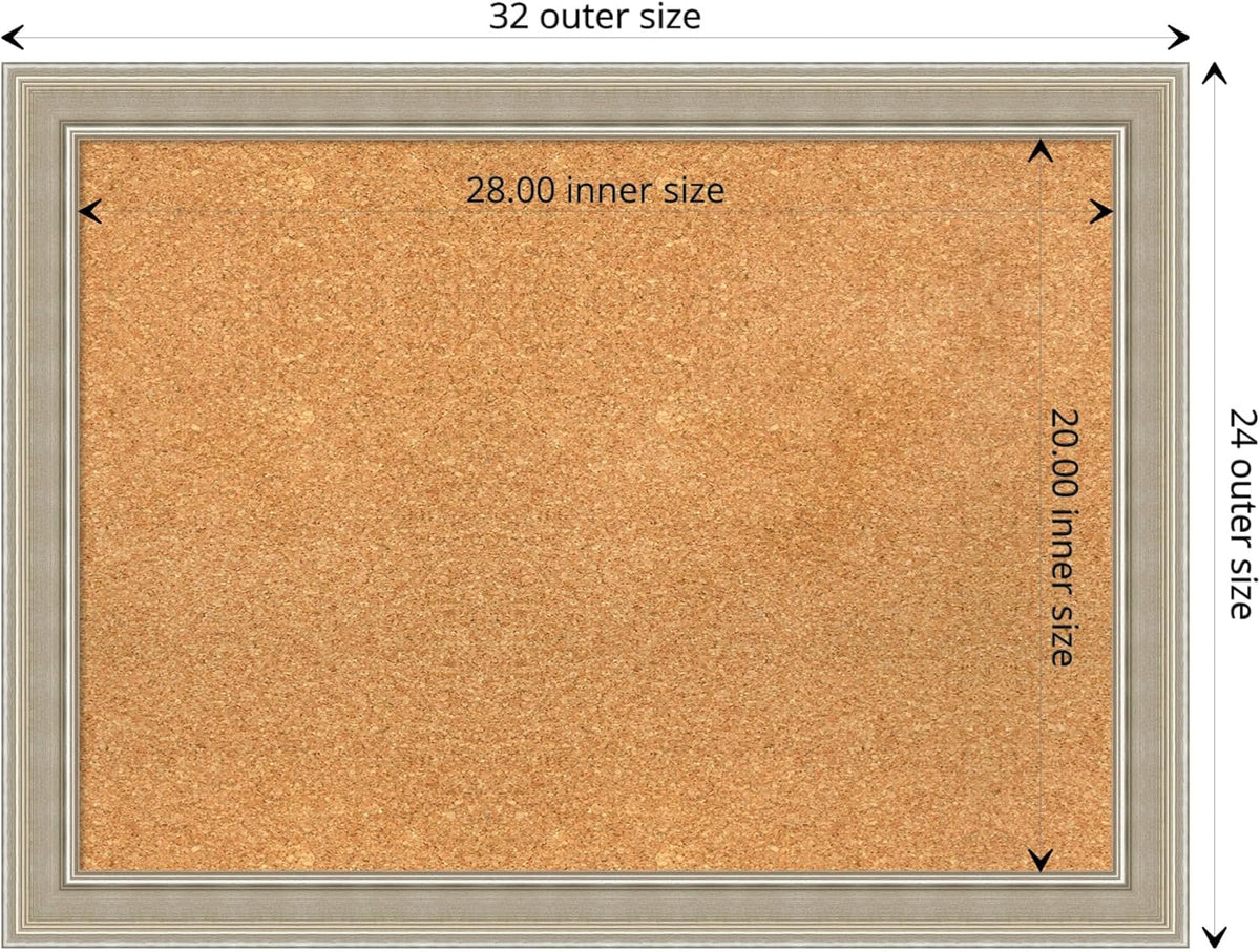 Amanti Art Natural Cork Board for Wall, 24x32 Vision Board with Silver Wood Frame, Medium Corkboard Office Decor for Home Organization, Modern Contemporary Corkboard Pinboard to display items for home