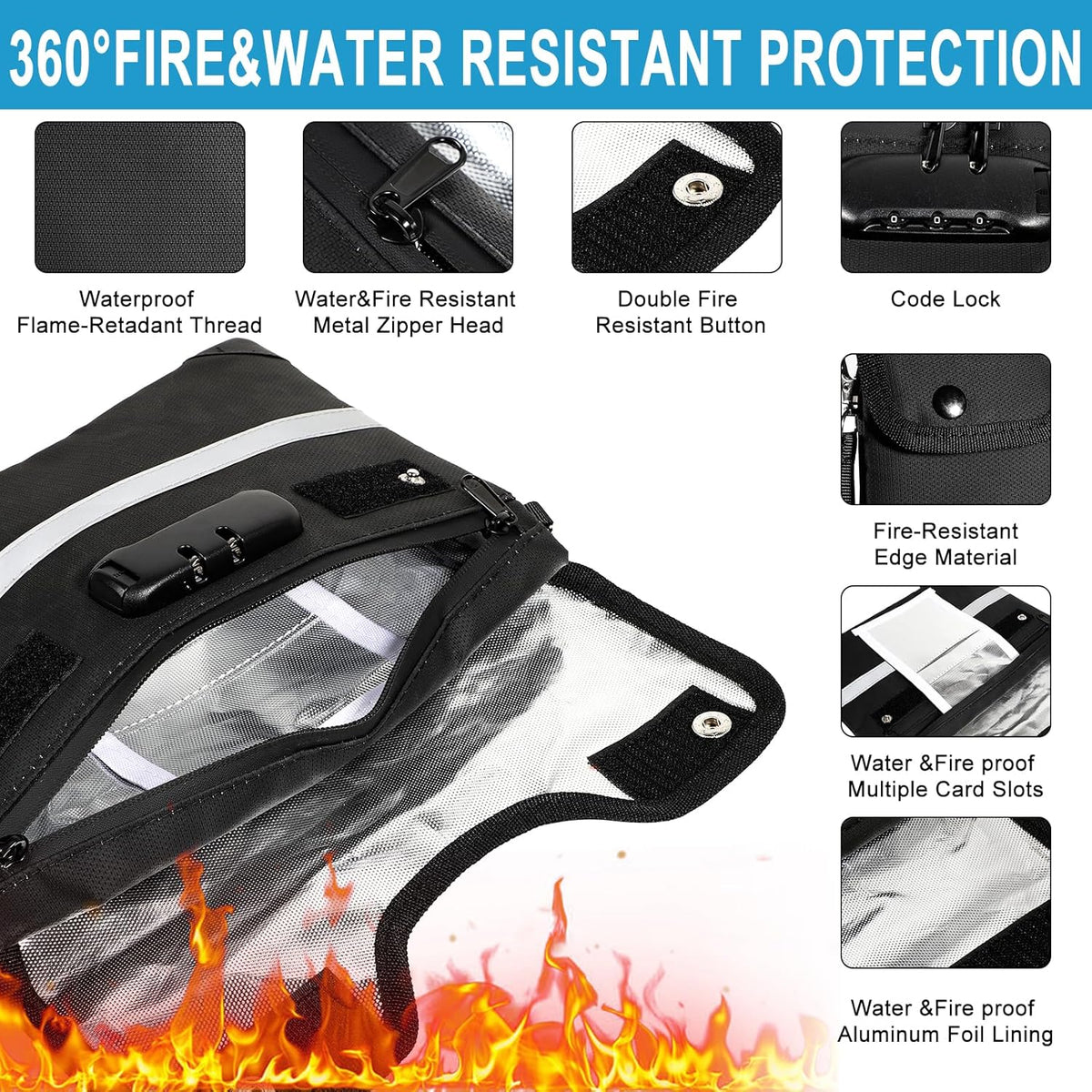 HOMELYLIFE Fireproof Money Bag,A4(15*11.8'') 6200°F Fireproof,Waterproof,Extra Thick Fireproof Cotton Lined for Home/Office Use,Secure Storage for Valuables,ash,Contracts,Jewelry & Important Documents