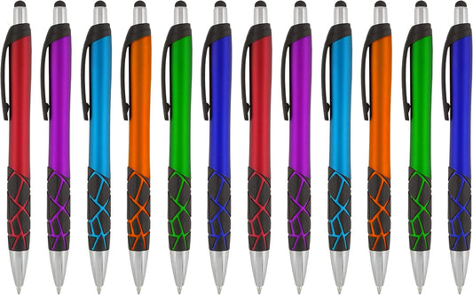 Stylus Pens -2 in1 Capactive Touch Screen with Ballpoint Writing Pen Sensitive Stylus Tip For Your iPad iPhone Samsung Galaxy & All Smart Devices -Metallic Barrel - Assorted Colors Comfy Grips,12 Pack
