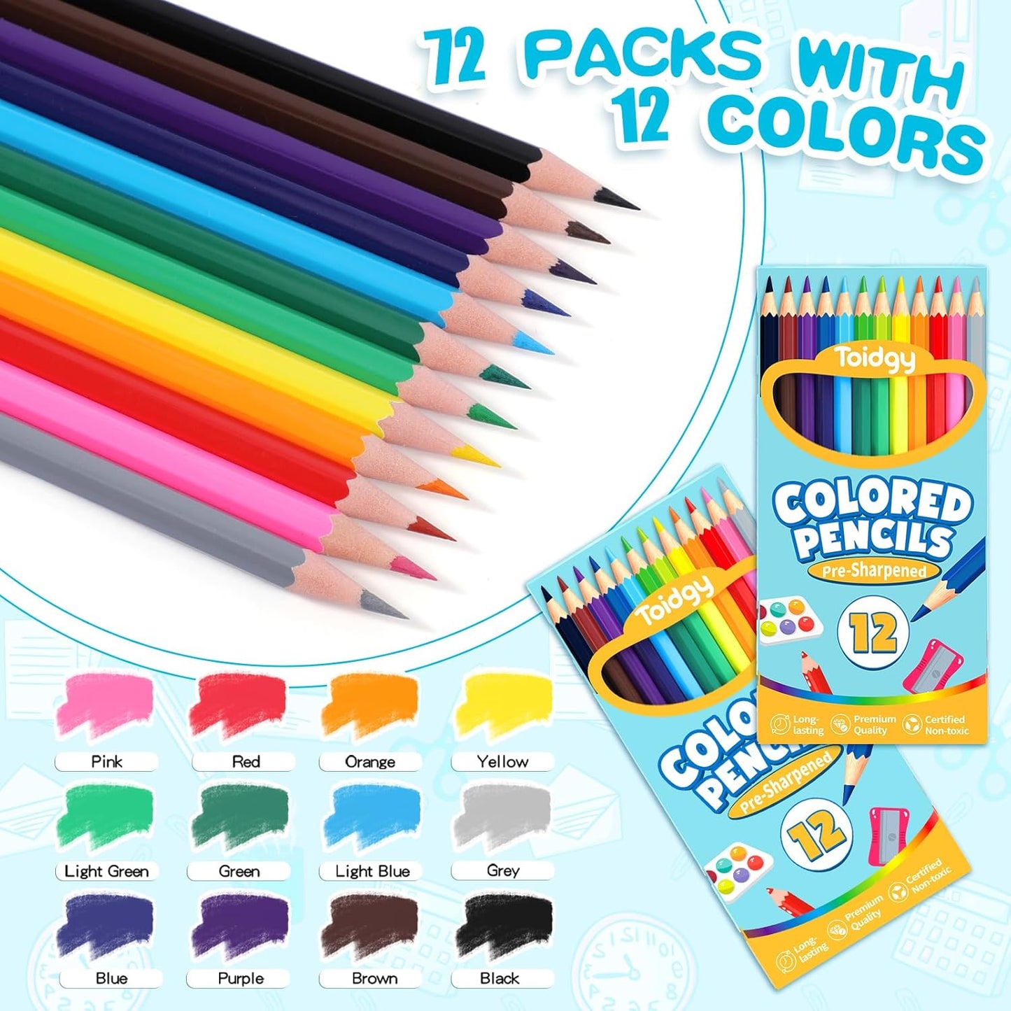 864 Count Colored Pencils for Kids, 72 Packs Colored Pencils Bulk 12 Colors, Pre-sharpened Color Pencil for Adults, Bulk School Supplies for Teachers, Back to School Supplies, Classroom Prizes