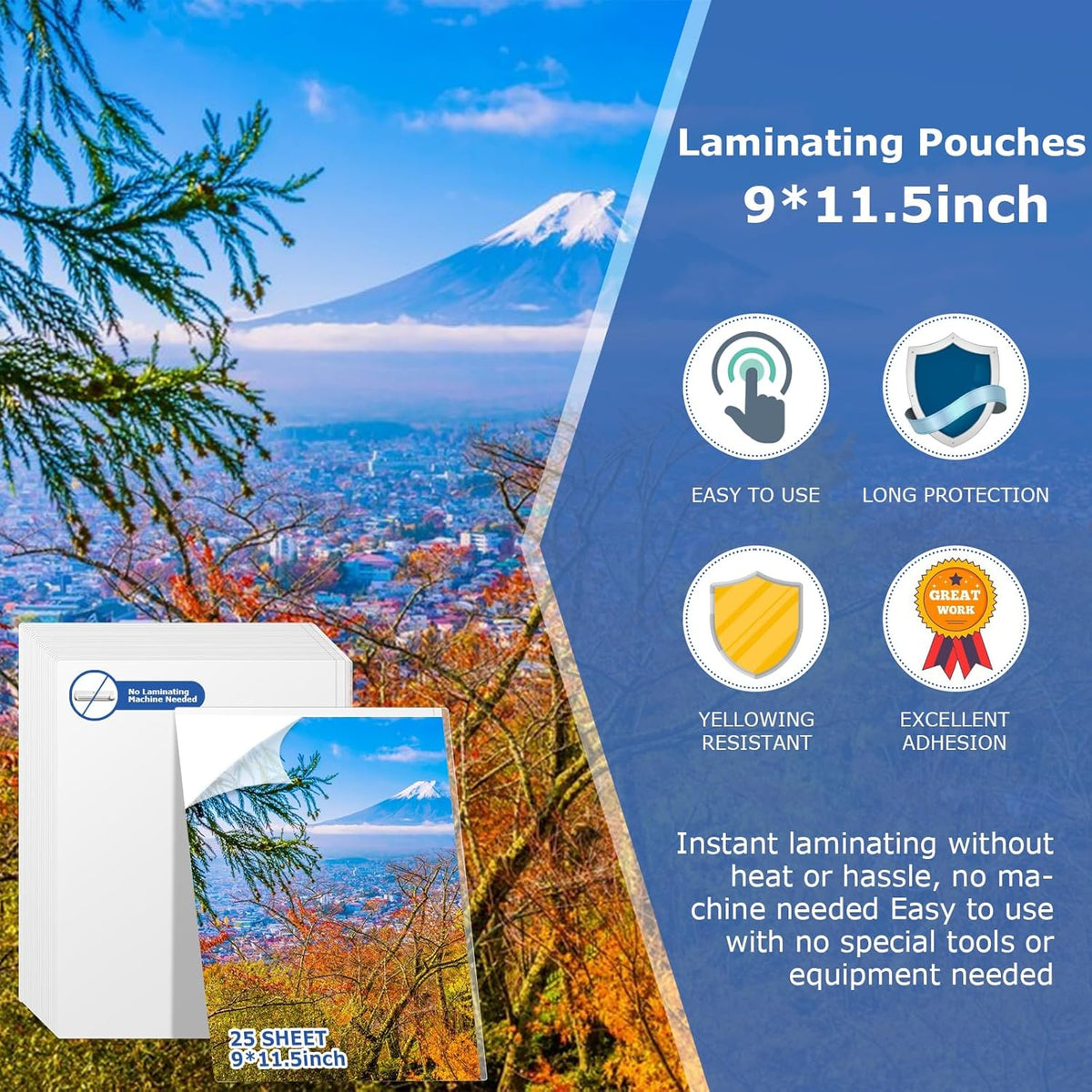 25 Sheets Self Seal Laminating Pouches 8.5 * 11inch Self Adhesive Laminating Sheet No Heat No Laminating Machine Needed for Letter Size Card