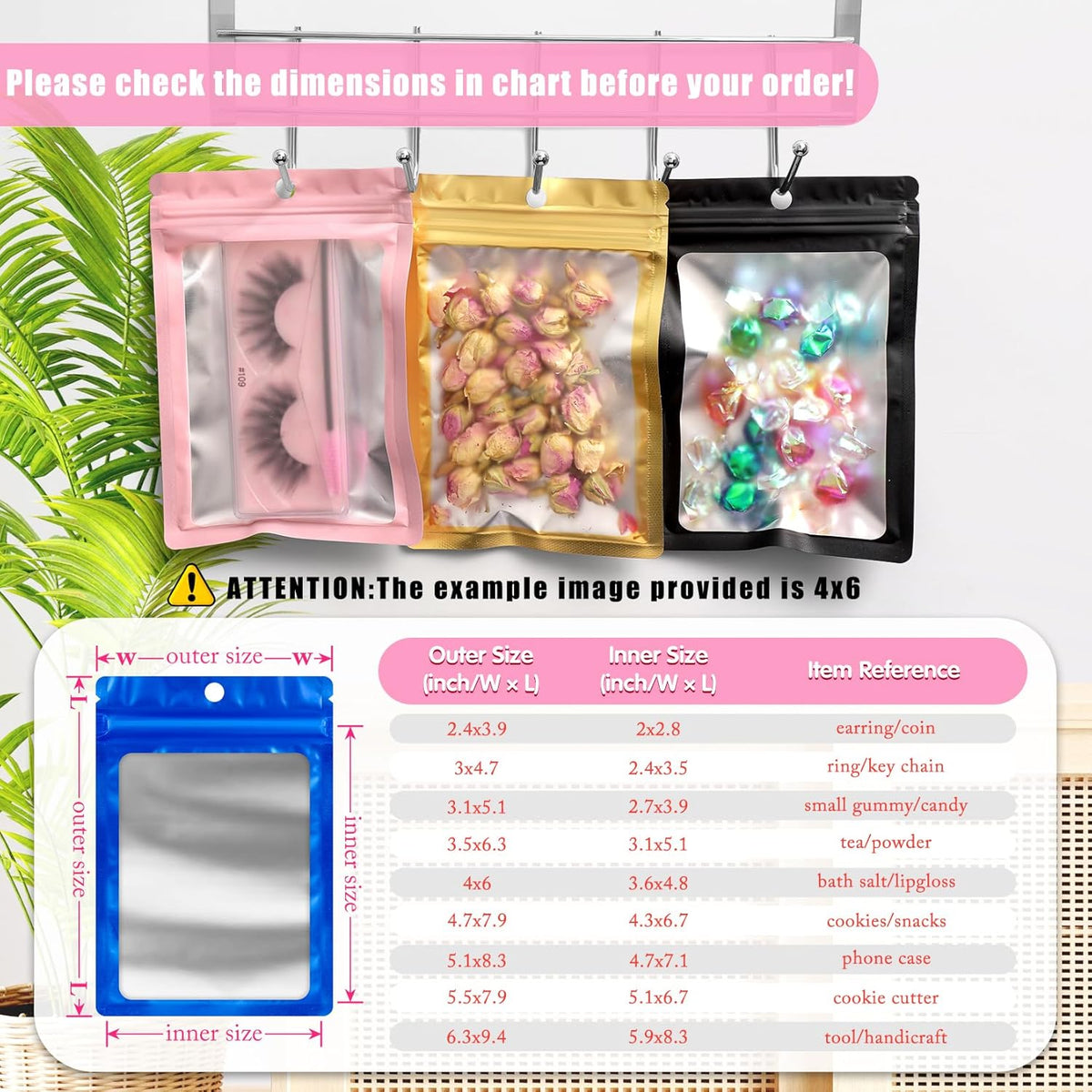 FUNFERY 100 Pack Mylar Resealable Bags Foil Packaging Bags with Clear Window,Zipper Pouch Smell Proof Bag for Food Storage,Cookies,Sample,Small Business(Blue,3x4.7inch)