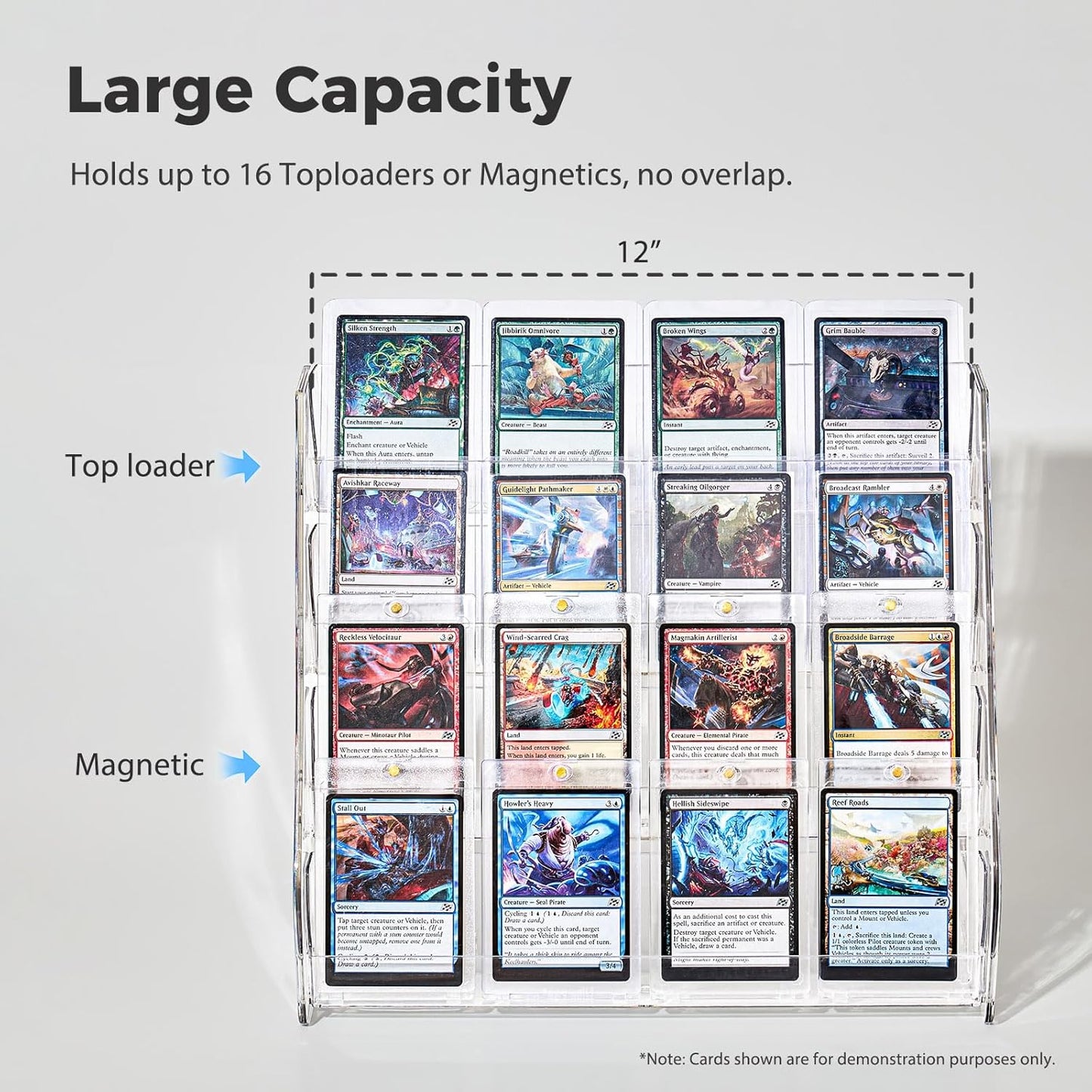 4 Tier Acrylic Trading Card Display Stand, 12" Riser Display Shelf for Magnetic Holders, Toploaders, PSA Graded Cards, TCG Sports Card Collection (1 PACK)