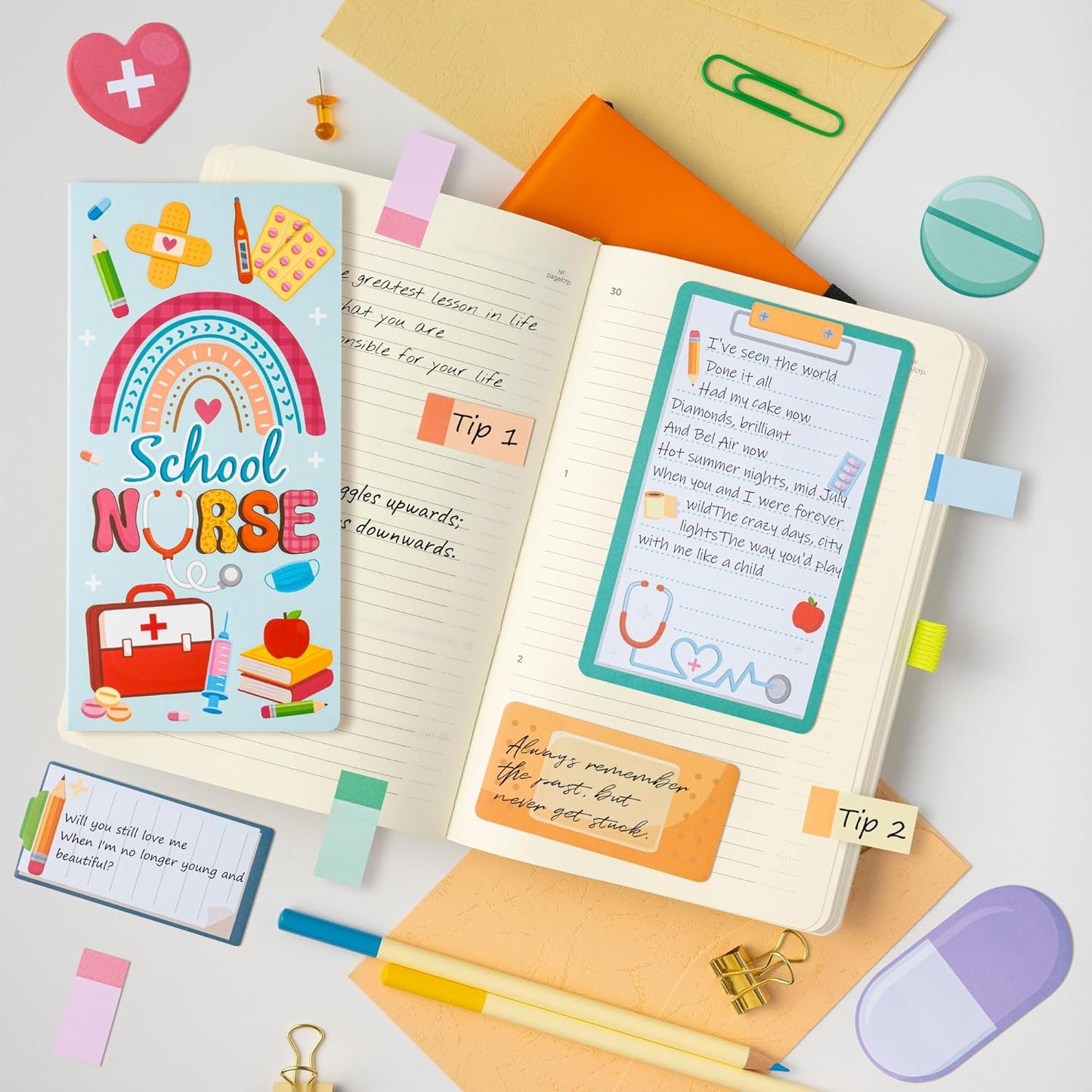 Xqumoi School Nurse Sticky Notes Set - Cute Cartoon Medical Self-Stick Note Pads Writing Memo Pad Page Marker Bookmarker for Nursing Student Essentials Hospital Gift Back to School Office Supplies