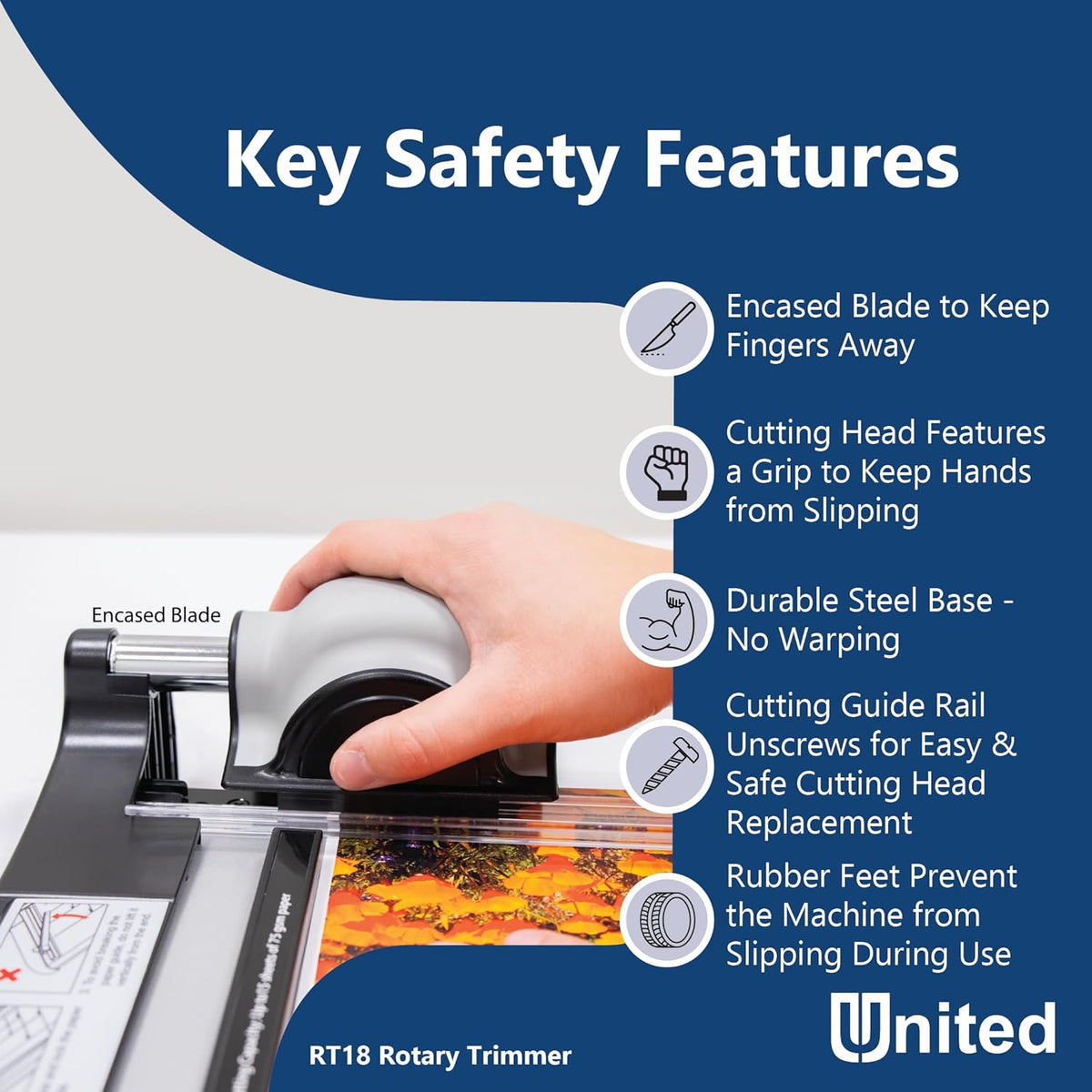 United Office Products RT18 Commercial Rotary Paper Trimmer, Sturdy Metal Base, 18" Cut Length, 15 Sheet Capacity, Paper Cutter for Offices, Schools and Crafts