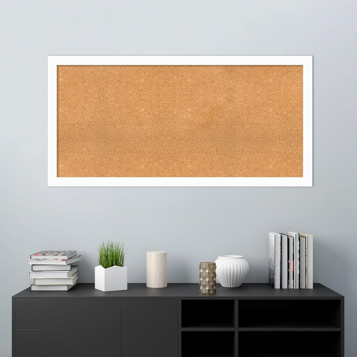 Amanti Art Natural Cork Board for Wall, 27x55 Vision Board with White Frame, Oversize Corkboard Office Decor for Home Organization, Casual Corkboard Pinboard to Display Items for Home Organization in